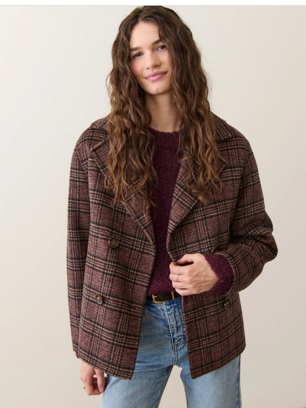 Marine Layer Colette Valentina Wool Plaid Winter Peacoat Size Medium